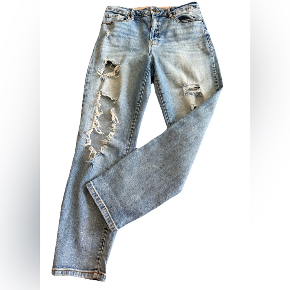 OASIS by EUNINA High Rise Distressed Straight Leg Denim Jeans Juniors 9  31x28